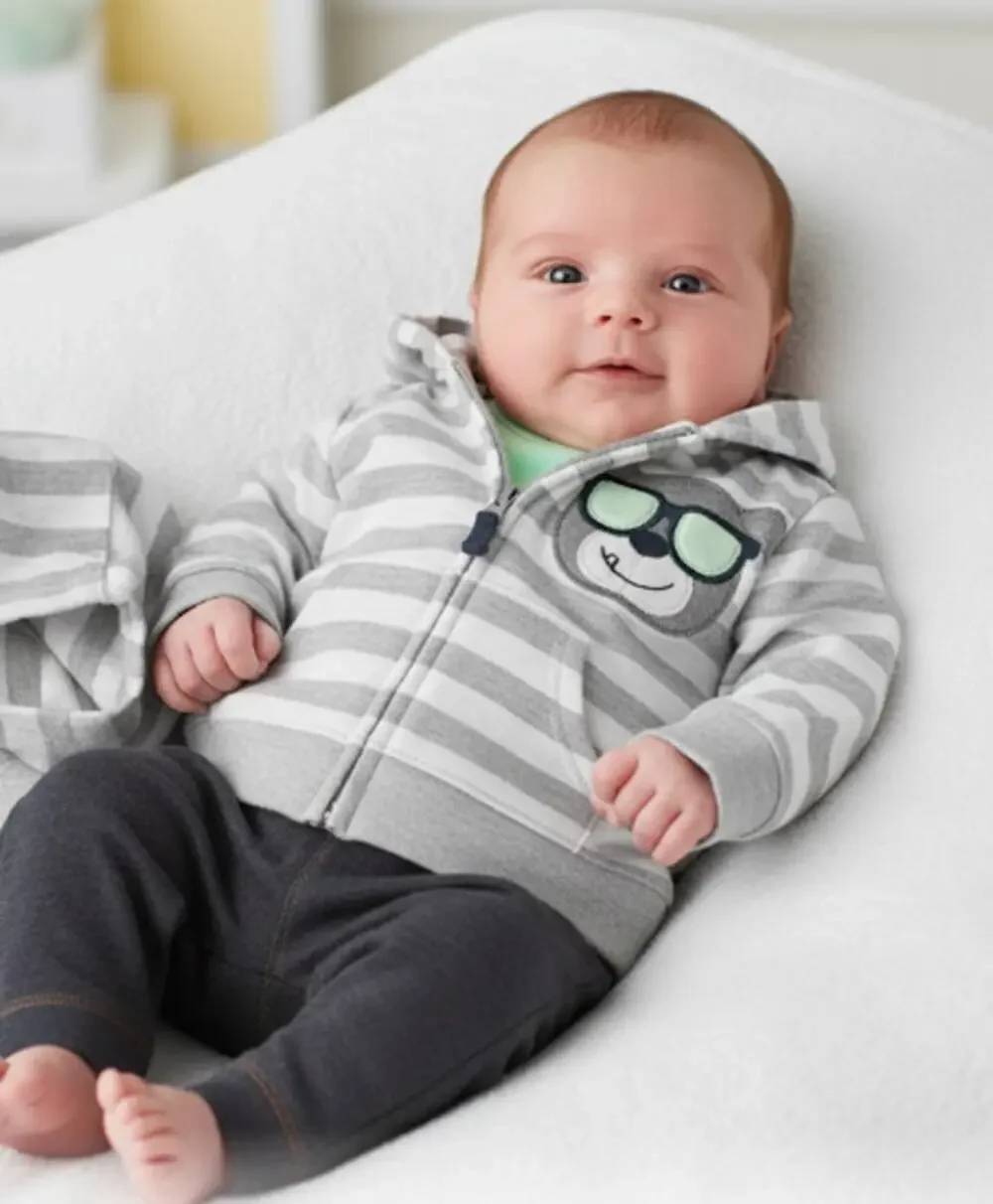 NWT Carters Baby Boy 3 Piece Set Jacket Newborn Pants One Piece Hoodie Mulitcolo